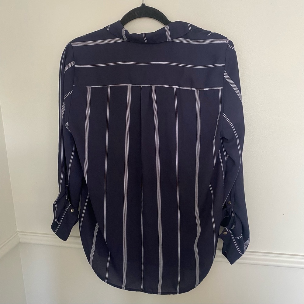 Dynamite Navy White Stripe Blouse Medium - Picture 6 of 6